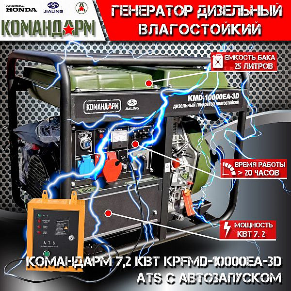 Фото 17 - Дизельный генератор Командарм 7,2 кВт KMD-10000EA-3D ATS с автозапуском.